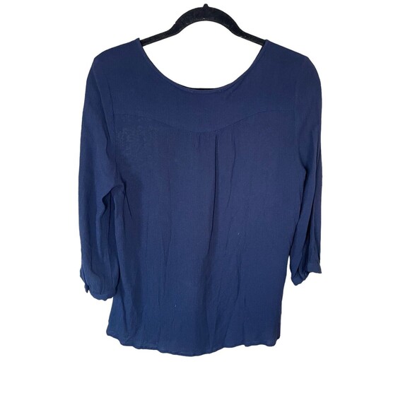 Anthropologie Skies Are Blue Sia Embroidered Peasant Top‎ Size SP Navy White - Picture 4 of 13